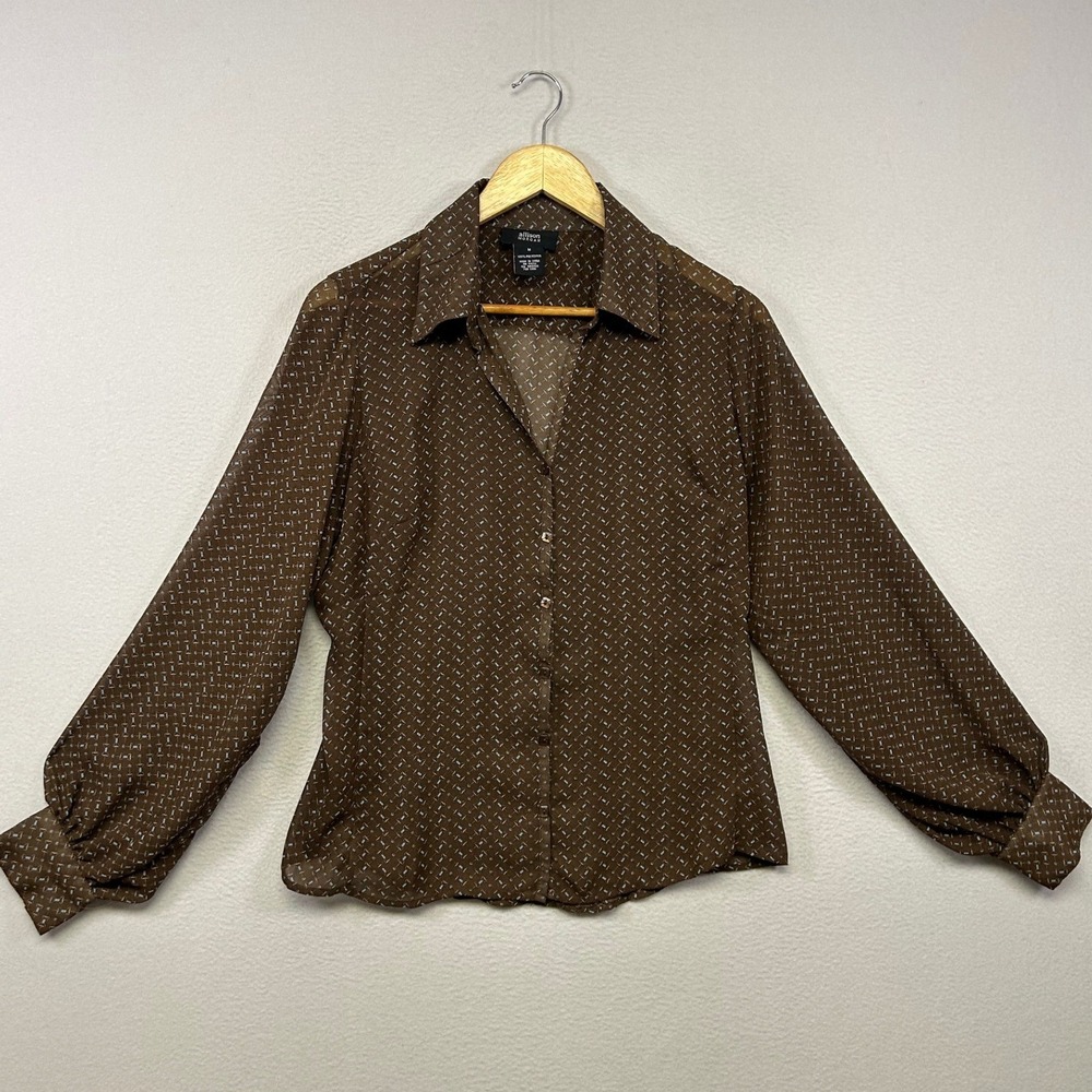 Dark Academia Allison Morgan Women M Brown Equestrian Bit Print Sheer Blouse